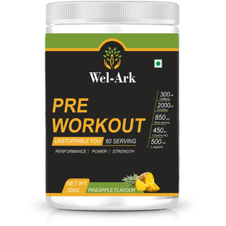 Wel-Ark Pre-Workout300mg Caffeine2000mg Citruline850mg Beta-alaninePineapple Flavour 300 Gram.