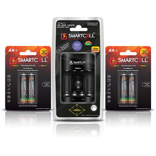 Smartcell CHR6R03-4 NimH AA/AAA/R22 9V Rechargeable Battery Charger with 4 AA 2500mAH Rechargeable Battery