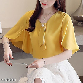 RAABTA MUSTARD 34 BELL SLEEVE TOP WITH FRONT BUTTON