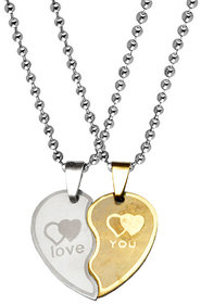 M Men Style Valentine Gift Trendy Love You  Broken Heart Couple Couple Locket 1 PairSilver Gold Stainless Steel Pendant