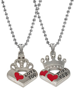 M Men Style Valentine Gift Love You Forever King And Queen Couple Locket 1 Pair Silver Red Stainless Steel Pendant