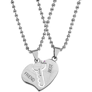                       Sullery Valentine Gift Best Friend Engraved Heart  Key F Dual Couple Locket 1 Pair For His And Her  Silver Metal Pendant                                              