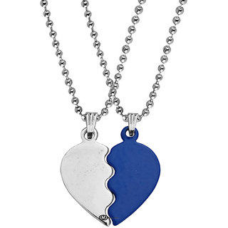 M Men Style Valentine Gift Trendy Broken Heart Couple Couple Locket 1 Pair For His And Her Silver Blue Stainless Steel