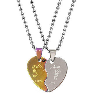M Men Style Valentine Gift Trendy Broken Heart Couple Couple Locket 1 Pair Multicolor Stainless Steel Pendant
