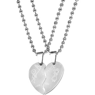 M Men Style Valentine Gift Trendy Love You  Broken Heart Couple Couple Locket 1 Pair Silver Stainless Steel Pendant