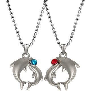 M Men Style Valentine Gift I Love You  Dolphin Fish Couple Couple Locket 1 Pair For His And Her Silver Metal Pendant