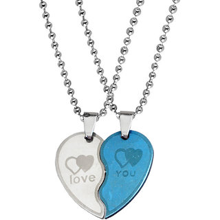 M Men Style Valentine Gift Trendy Love You  Broken Heart Couple Couple Locket 1 Pair  Stainless Steel Pendant