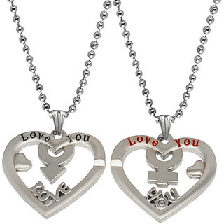 M Men Style Valentine Gift Love You Heart Couple Couple Locket 1 Pair For His And Her Silver Metal Pendant