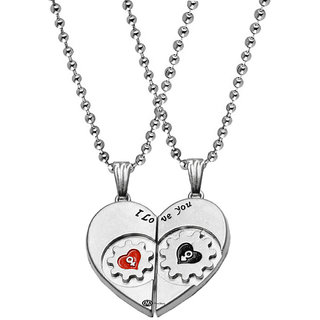                       M Men Style Valentine Gift Love You Heart And Key  Couple Couple Locket 1 Pair For His And Her Silver Metal Pendant                                              