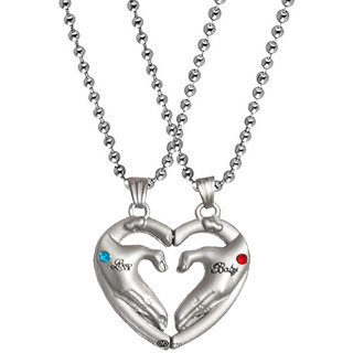                      M Men Style Valentine Gift Baby Love Couple  Heart And Key  Couple Couple Locket 1 Pair Silver Metal Pendant                                              