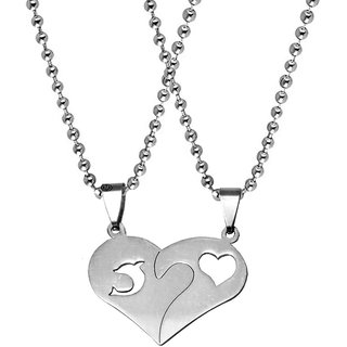                       M Men Style Valentine Gift Love You Heart And Dolphin Fish Couple Couple Locket 1 Pair Silver Stainless Steel Pendant                                              