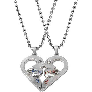                       M Men Style Valentine Gift Baby I Love you Couple Heart  Couple Locket 1 Pair For His And Her Silver Metal Pendant                                              