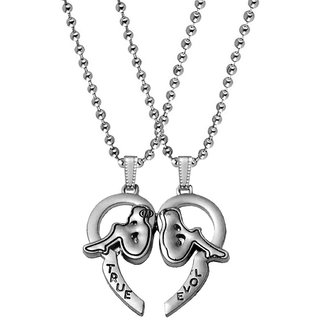                       M Men Style Valentine Gift True Love I Love you Couple Heart Couple Locket 1 Pair For His And Her Silver Metal Pendant                                              