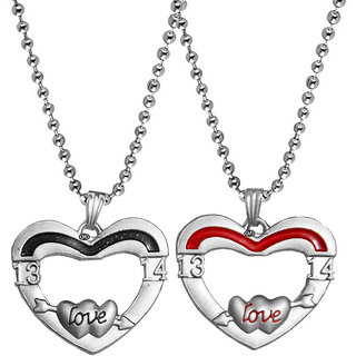                       M Men Style Valentine Gift Trendy 1314 Love You Arrow Heart Couple Locket 1 Pair Multicolor Zinc Metal Pendant                                              