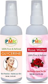 PMK Pure Natural Glycerin for Softens  Moisturizing Skin  Beauty Care + Rose Water (Gulab jal)  (200 ml)