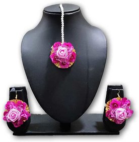 Vrinda Floral Jewellery Pink Tikka Earing
