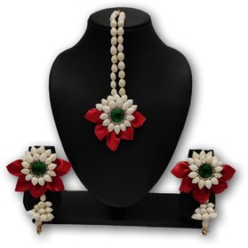 Vrinda Floral Jewellery Red and White Tikka Earing