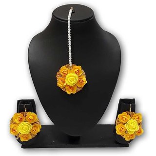 Vrinda Floral Jewellery Yellow Tikka Earing