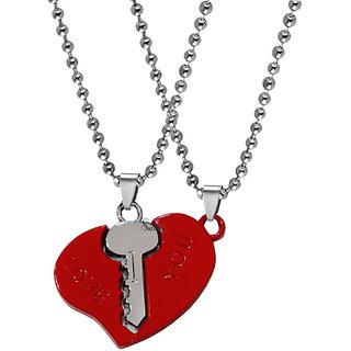                       Sullery Valentine Gift I Love You Engraved Heart  Key F Dual Couple Locket Pendant r RedSilver Metal Pendant                                              