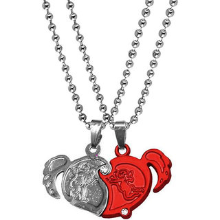                       Sullery Valentine Gift   I Love You Engraved Heart Dual Couple Locket Unisex r Red Silver Metal Pendant                                              