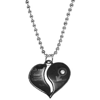                       M Men StyleValentine Gift Trendy Couple Heart Engraved  Locket Pendant Necklace Chain Metal Pendant Set                                              