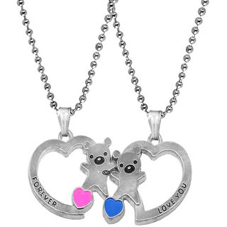                       M Men Style Valentine Gift   Forever Love You Carton Heart Couple r Multicolor Zinc Metal Pendant                                              