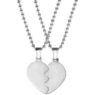                       M Men Style Valentine Gift  Broken Heart Couple Couple Locket r Silver Stainless Steel Pendant                                              