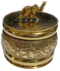 Traditional Handmade Elephant Design Brass Round Kumkum/Sindoor Box For Utility  Gift(2x1.5 inchGolden)