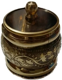 Traditional Handmade Brass Round Kumkum/Sindoor Box for Utility  Gift(1.5 inchGolden)