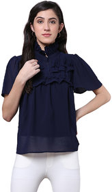 Blue Top with Ruffled collar