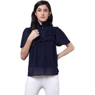                       Blue Top with Ruffled collar                                              