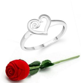 VFJ Bezel Heart CZ Rhodium Plated Ring  with Scented Velvet Rose Ring Box for women and girls and your Valentine.