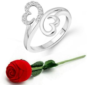 Vighnaharta Modish Double Heart (CZ) Rhodium Plated  Ring Rose Ring