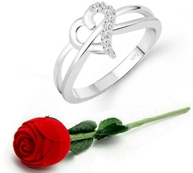 Vighnaharta Rhodium Plated Alloy and Cubic Zirconia Dua Heart Ring  Rose Ring