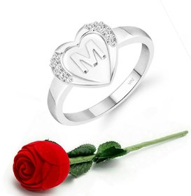 VFJ cz alloy Rhodium plated Valentine collection Initial '' M '' Letter in heart ring