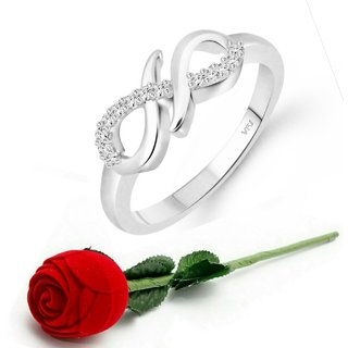                       VFJ Stylish (CZ) Rhodium Plated  Ring with Scented Velvet Rose Ring Box for women and girls and your Valentine.                                              