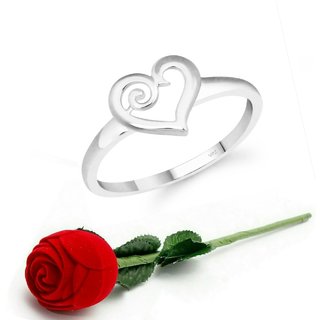 VFJ Bezel Heart CZ Rhodium Plated Ring  with Scented Velvet Rose Ring Box for women and girls and your Valentine.