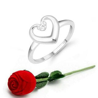                       VFJ Cute  Heart CZ Rhodium Plated Ring   with Scented Velvet Rose Ring Box for women and girls and your Valentine.                                              