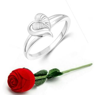 VFJ Cute Leafy  Heart CZ Rhodium Plated Ring   with Scented Velvet Rose Ring Box for women and girls and your Valentine.