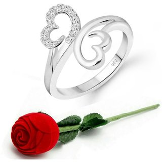                       Vighnaharta Modish Double Heart (CZ) Rhodium Plated  Ring Rose Ring                                              