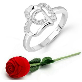                       Vighnaharta Loveble Heart (CZ) Rhodium Plated Ring Rose Ring                                              