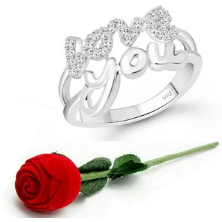                       Vighnaharta Valentine message Love  (CZ) Rhodium Plated  Ring Rose Ring                                              