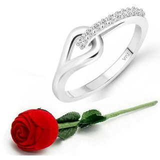                       Vighnaharta Floral (CZ) Rhodium Plated  Ring Rose Ring                                              