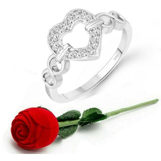                       Vighnaharta Silver Plated Classic Proposal Heart  Ring  Girls Valentine Gift Rose Ring                                              