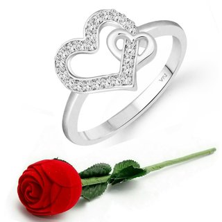                       Vighnaharta Incredible Heart Rhodium Plated  CZ Ring  Rose Ring                                              