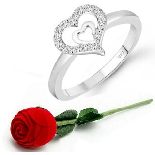                       Vighnaharta  Glory Charming Heart Rhodium Plated (CZ)  Ring Rose Ring                                              