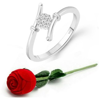                       Vighnaharta Jewellery Stylish Silver Plated  Crystal Ring Rose Ring                                              