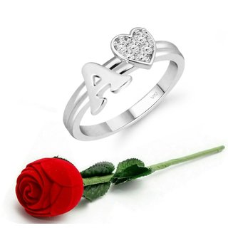                       VFJ cz alloy Rhodium plated Valentine collection Initial '' A'' Letter with heart ring                                              