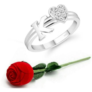                       VFJ cz alloy Rhodium plated Valentine collection Initial '' K '' Letter with heart ring                                              
