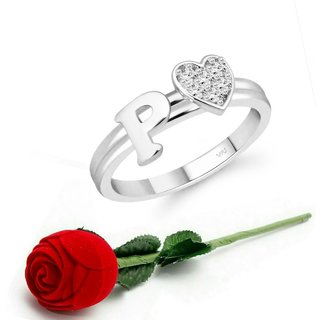 VFJ cz alloy Rhodium plated Valentine collection Initial '' P '' Letter with heart ring VFJ cz alloy Rhodium plated Valentine collection Initial '' P '' Letter with heart ring